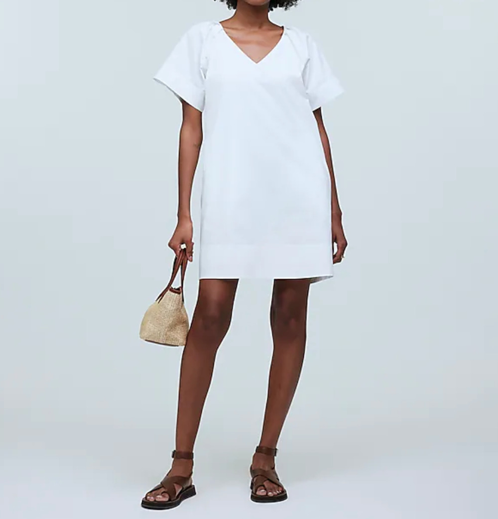Madewell V Neck Mini Shirtdress Poplin Cotton White Pockets Relaxed Shift S NWT